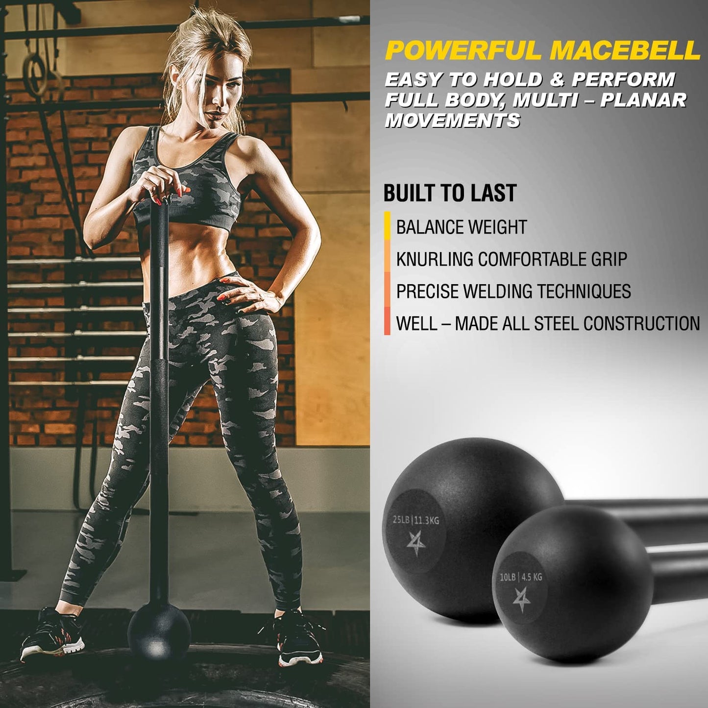 Steel Mace Bell for Comprehensive Strength Training - Enhances Full Body Conditioning, Muscle Development, Shoulder Stability, Grip Strength, and Forearm Workouts for Rehabilitation and Stretching, Available in 5 to 30 lbs for Both Men and Women