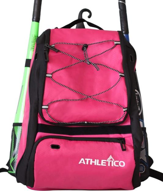 Baseball Bat Backpack - Versatile Gear Bag for Baseball, T-Ball, and Softball Equipment for All Ages | Accommodates Bat, Helmet, Glove, and Shoes | Includes Shoe Compartment and Fence Hook