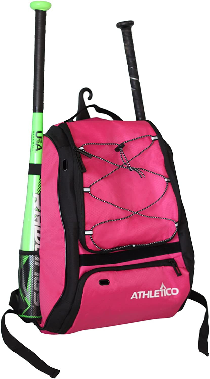 Baseball Bat Backpack - Versatile Gear Bag for Baseball, T-Ball, and Softball Equipment for All Ages | Accommodates Bat, Helmet, Glove, and Shoes | Includes Shoe Compartment and Fence Hook