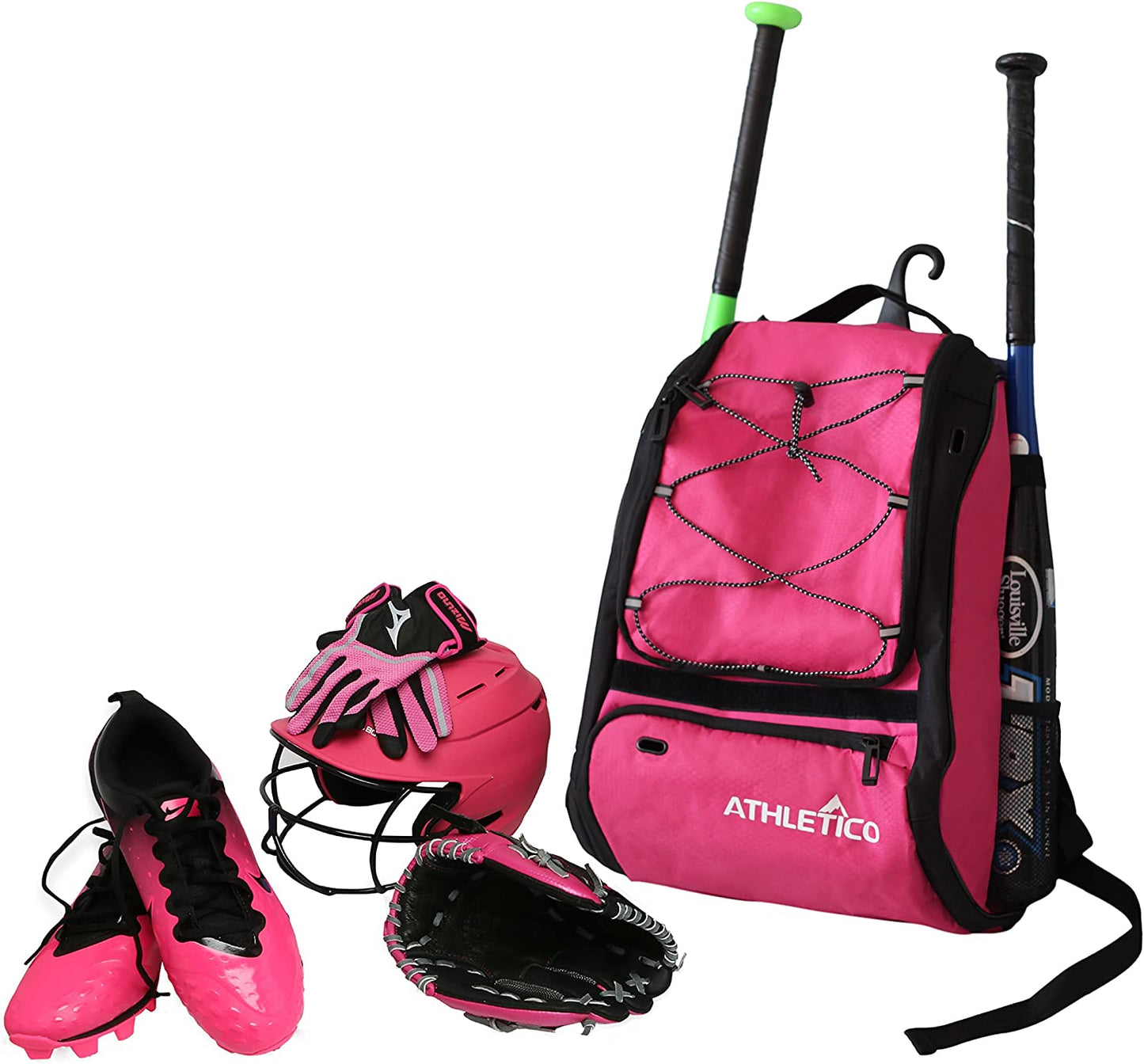 Baseball Bat Backpack - Versatile Gear Bag for Baseball, T-Ball, and Softball Equipment for All Ages | Accommodates Bat, Helmet, Glove, and Shoes | Includes Shoe Compartment and Fence Hook